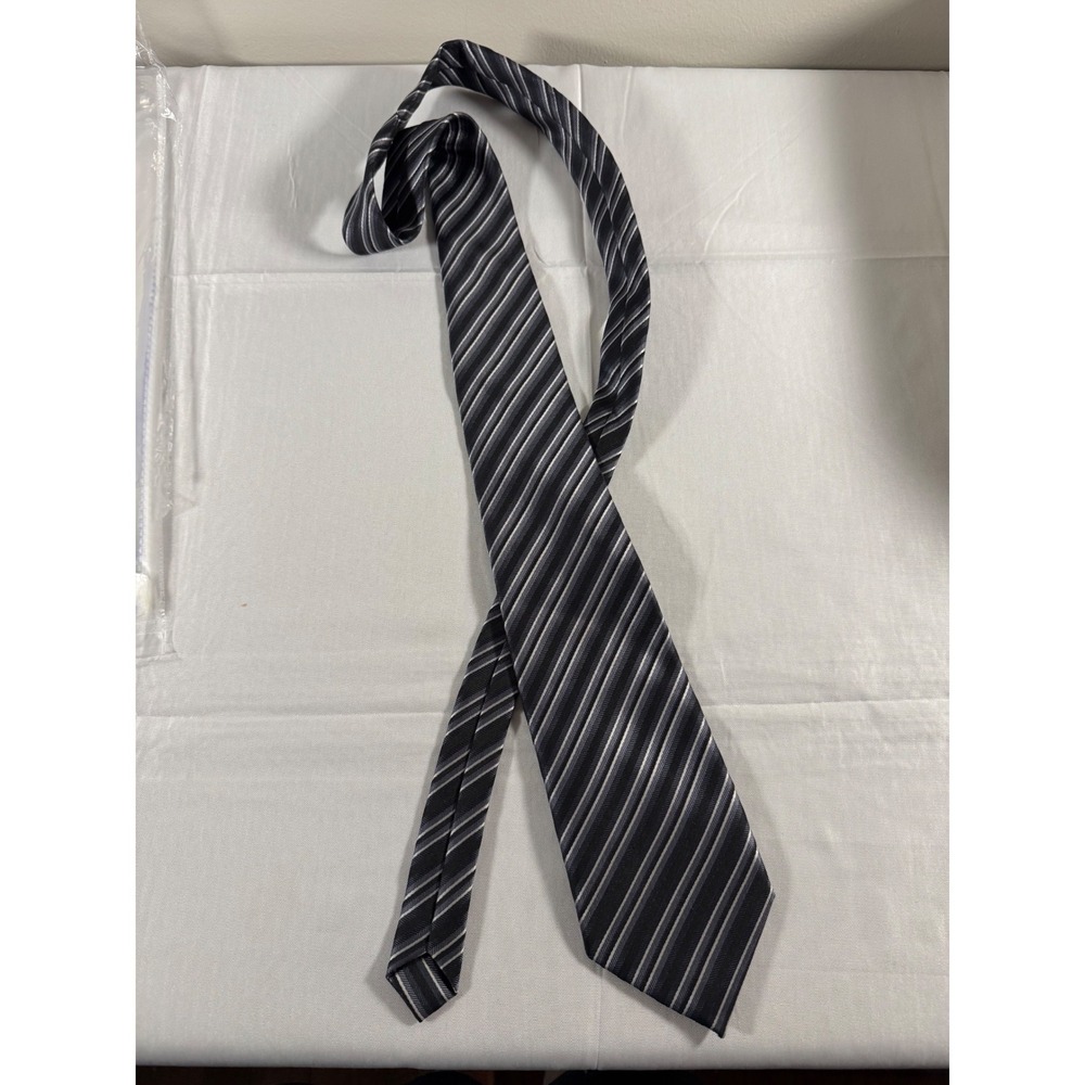 George Martin Collection Mens Black Grey White Striped Necktie 0507
